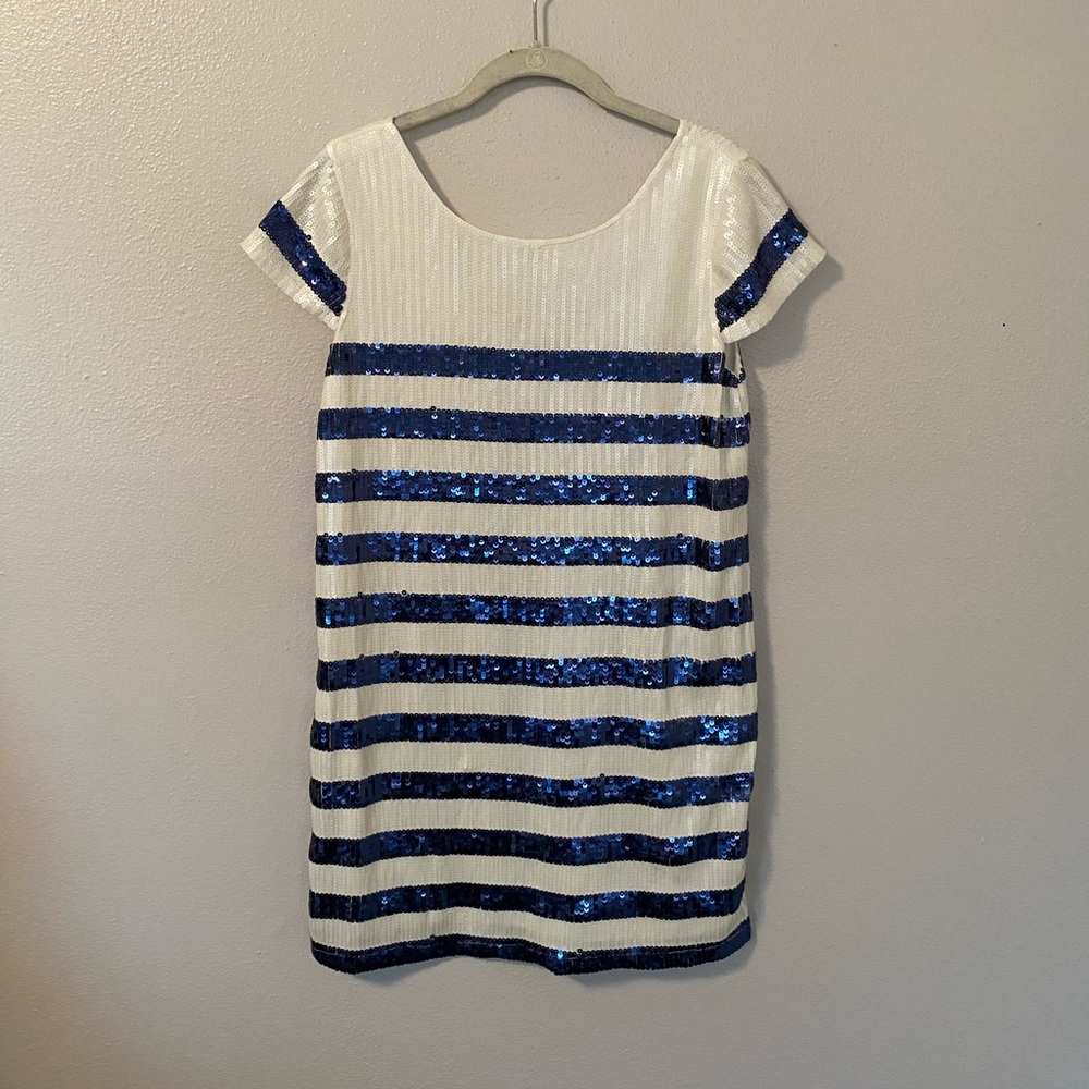 Navy + White Stripe Sequin Mini Dress